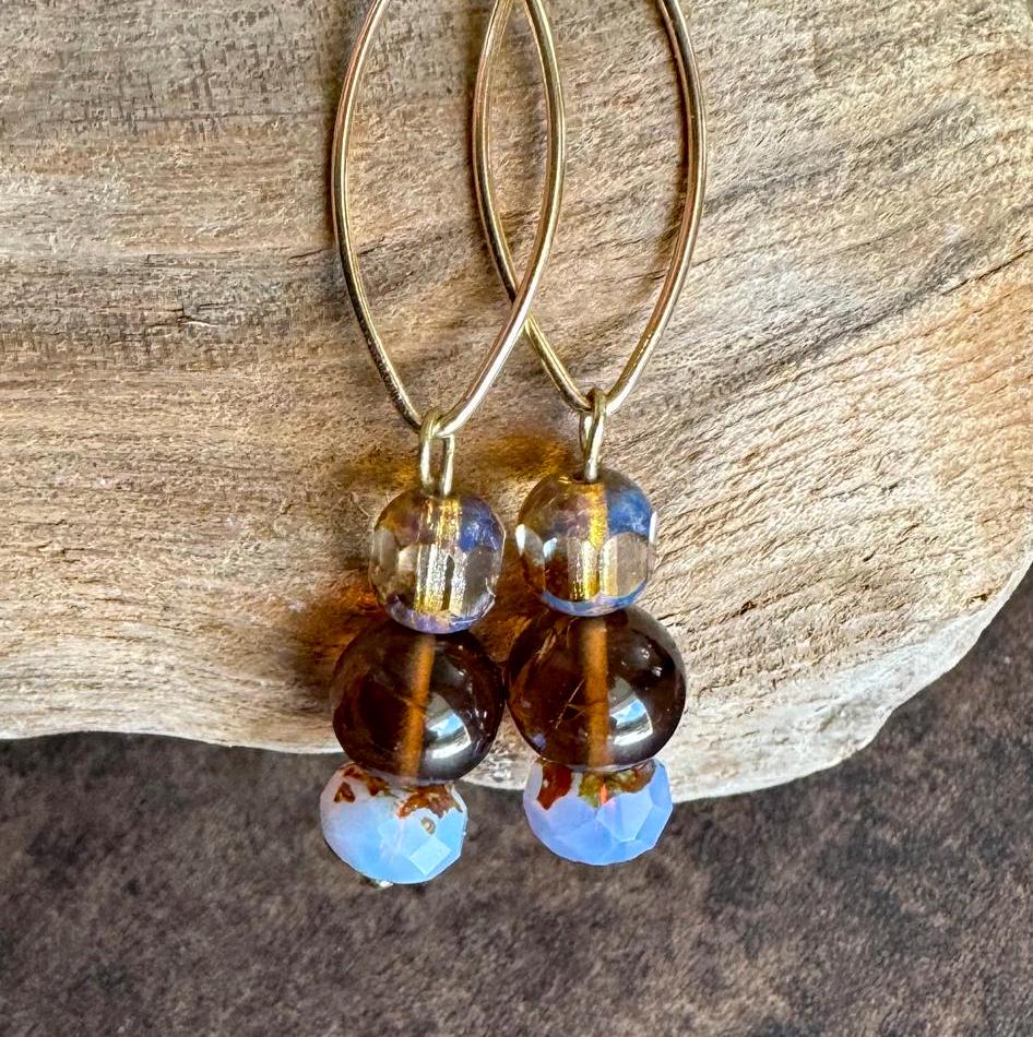 Blue & Brown Drop Earrings  3"