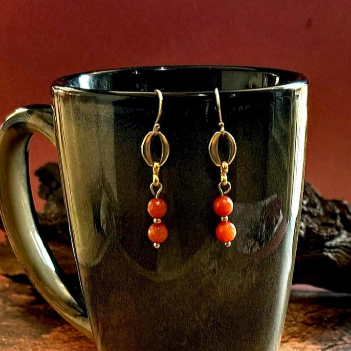 Earrings | Coral Gemstones | Gold-filled Chain |  1.75"