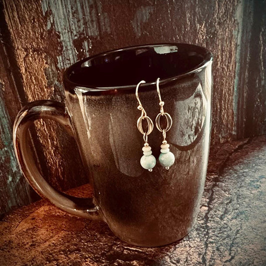 Amazonite Gold Earrings  2"