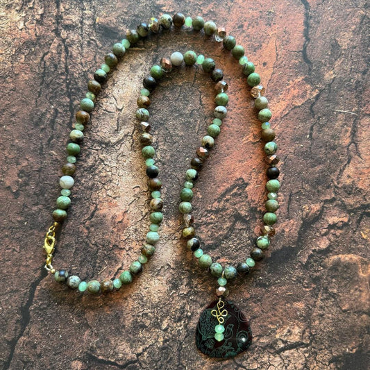 African Turquoise With Shell Pendant  30"