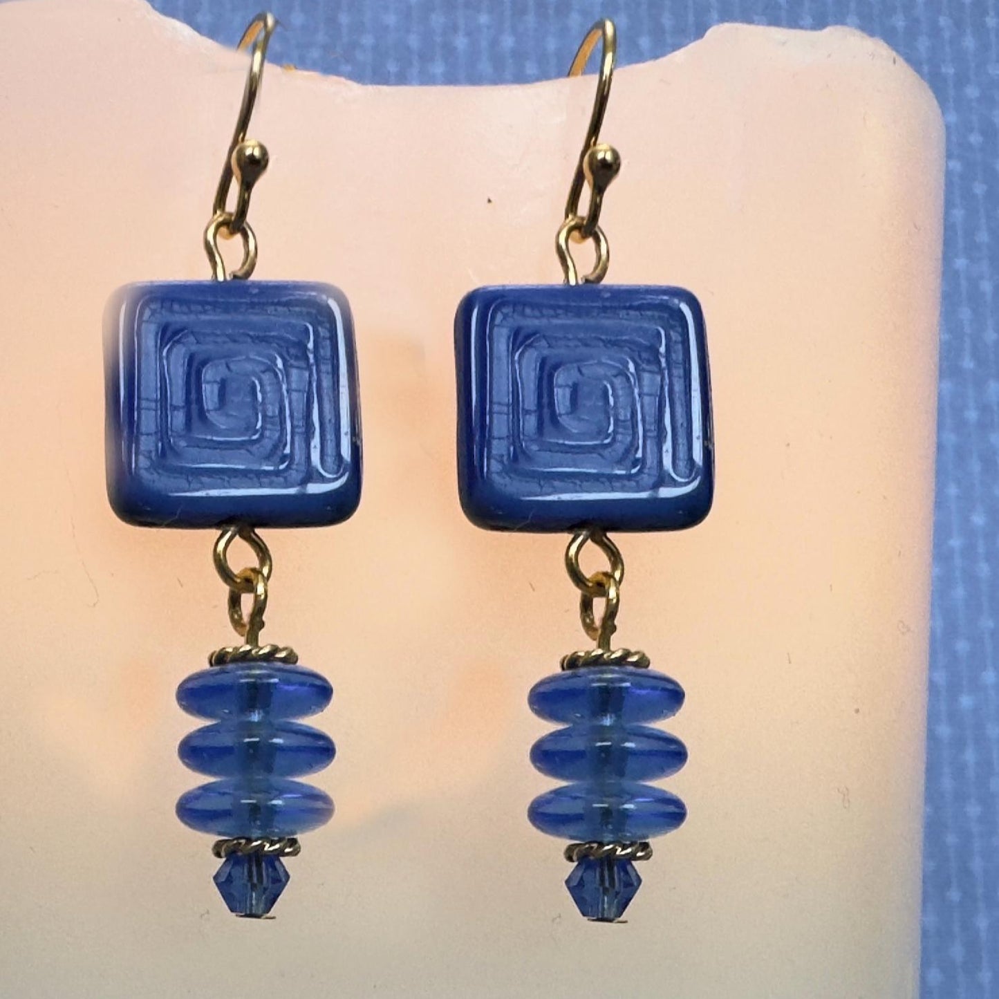Blue Square and Rondell Czech Beads 2"