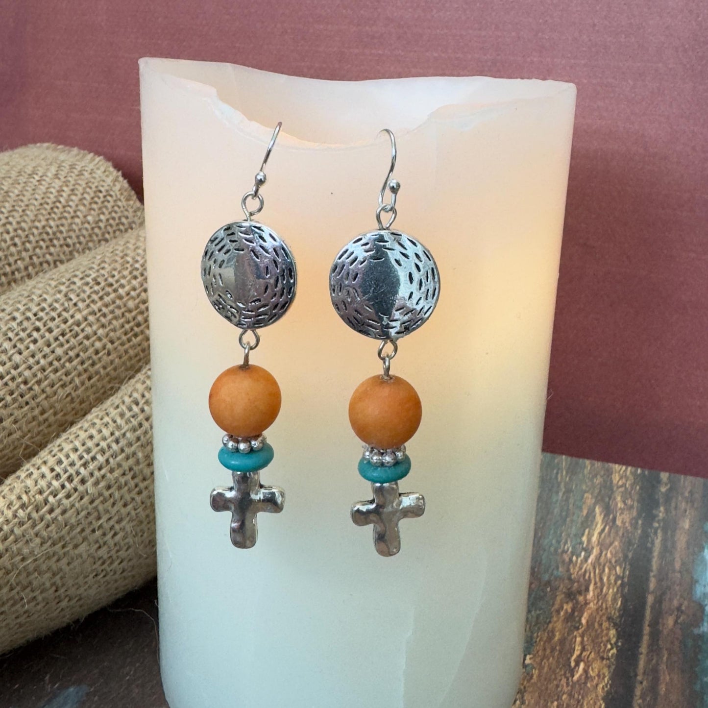 Silver Plated Cross Earrings 2.5"