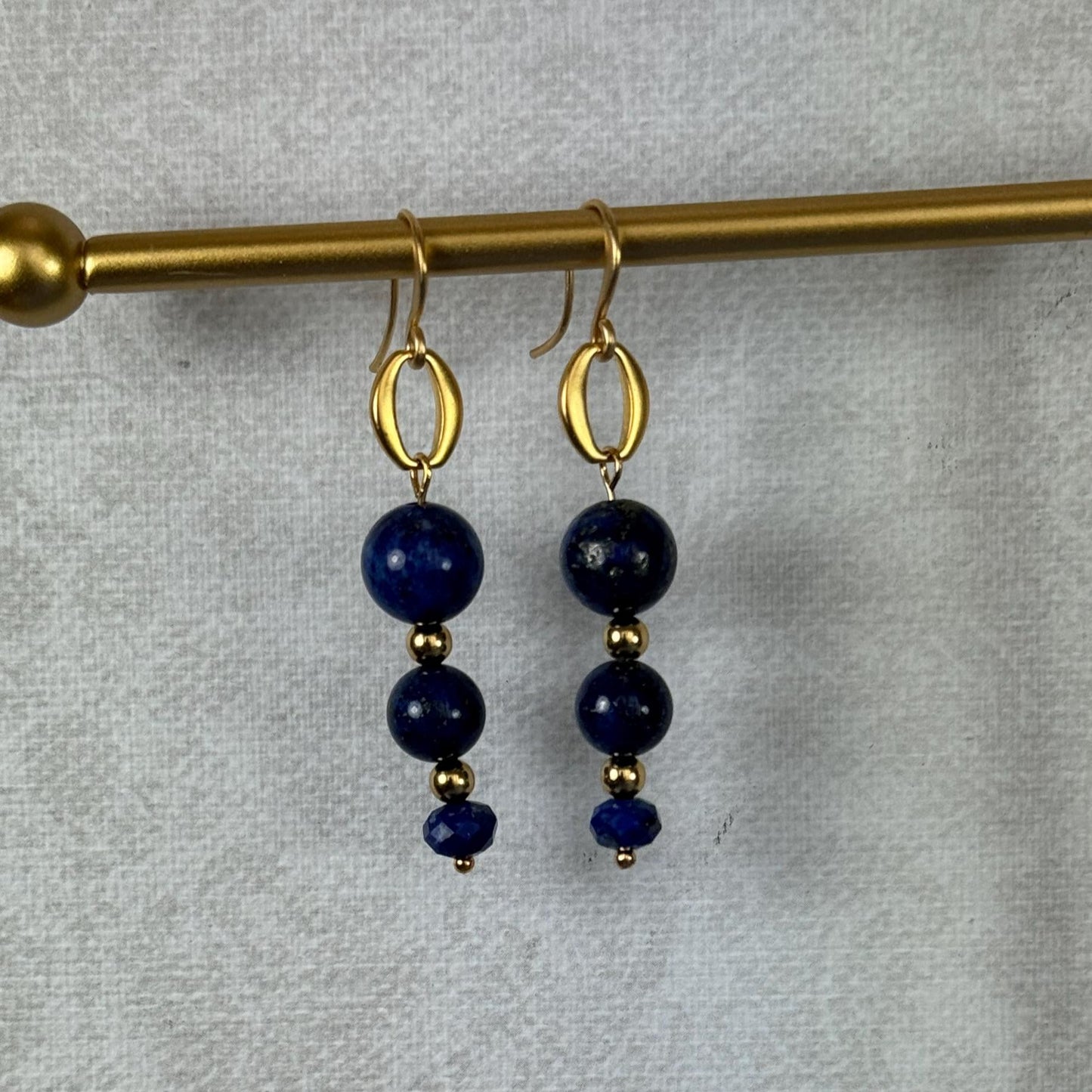 Lapis Lazuli Beads & Gold Earrings  2.25"