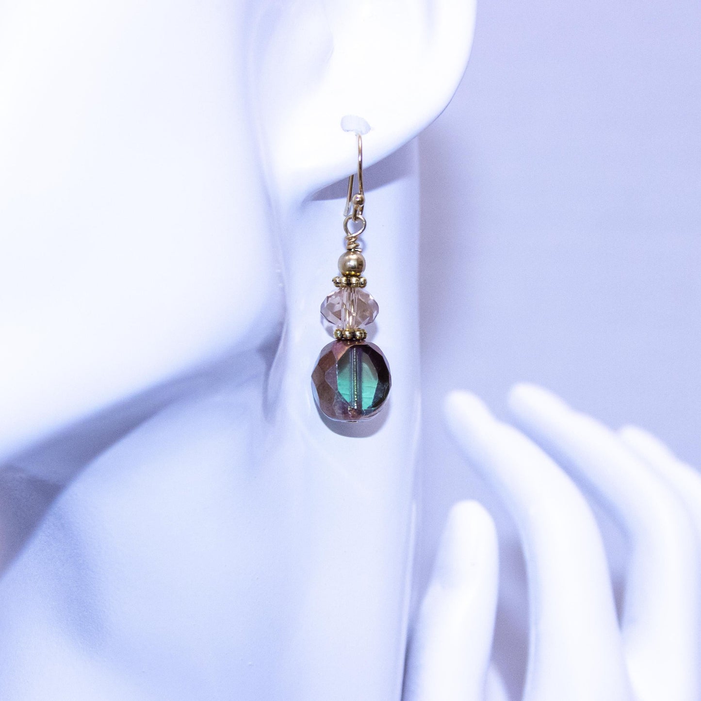 Earrings | Green Picasso Glass Bead | Czech Beads | 1.5"