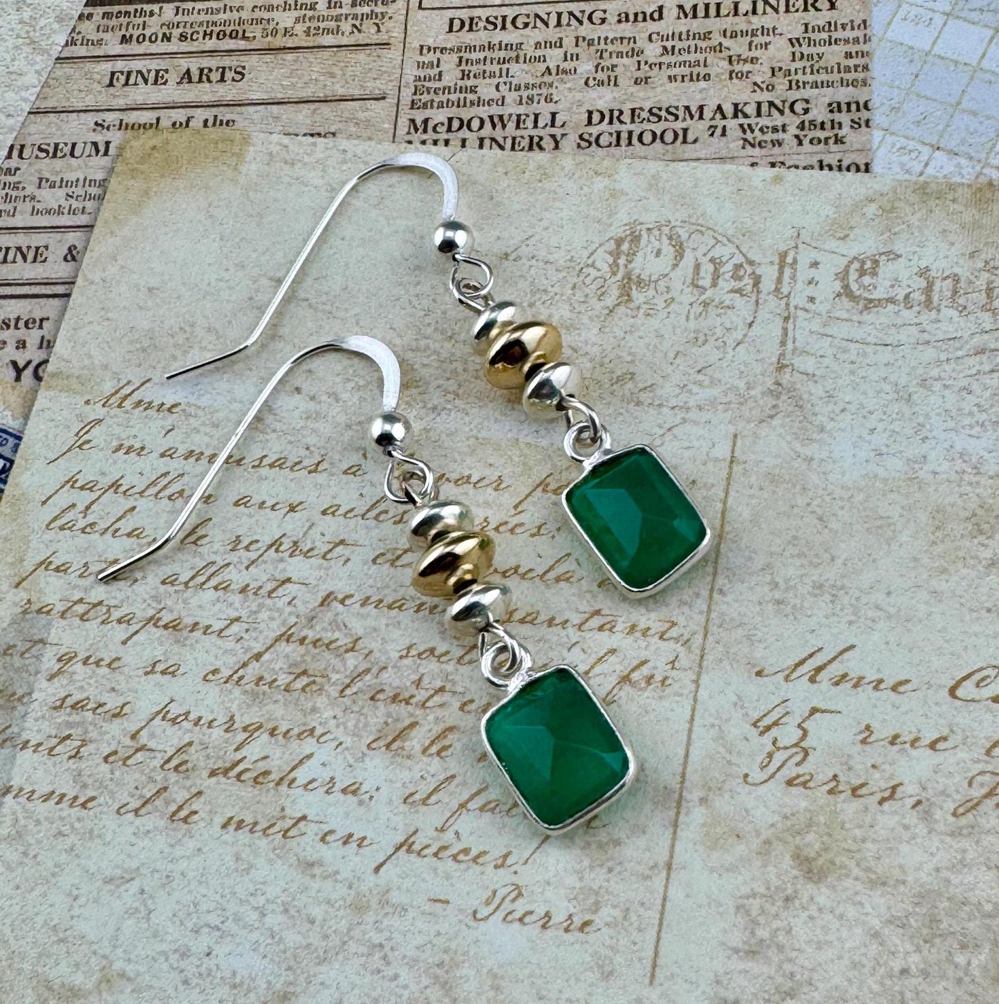 Two Toned Emerald Green Earrings 1.5"