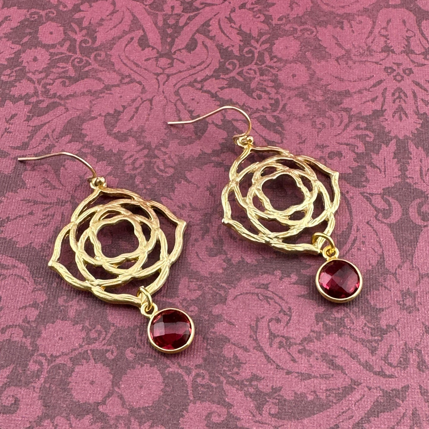 Matt Gold Rose & Pink Earrings  2"
