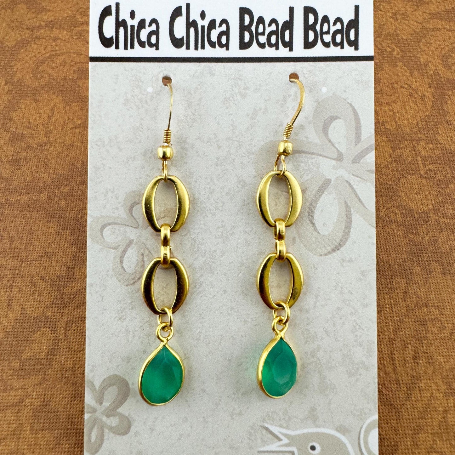 Earring | Dyed Emerald Green Crystal | Teardrop | 18K Gold-filled | 2.25"