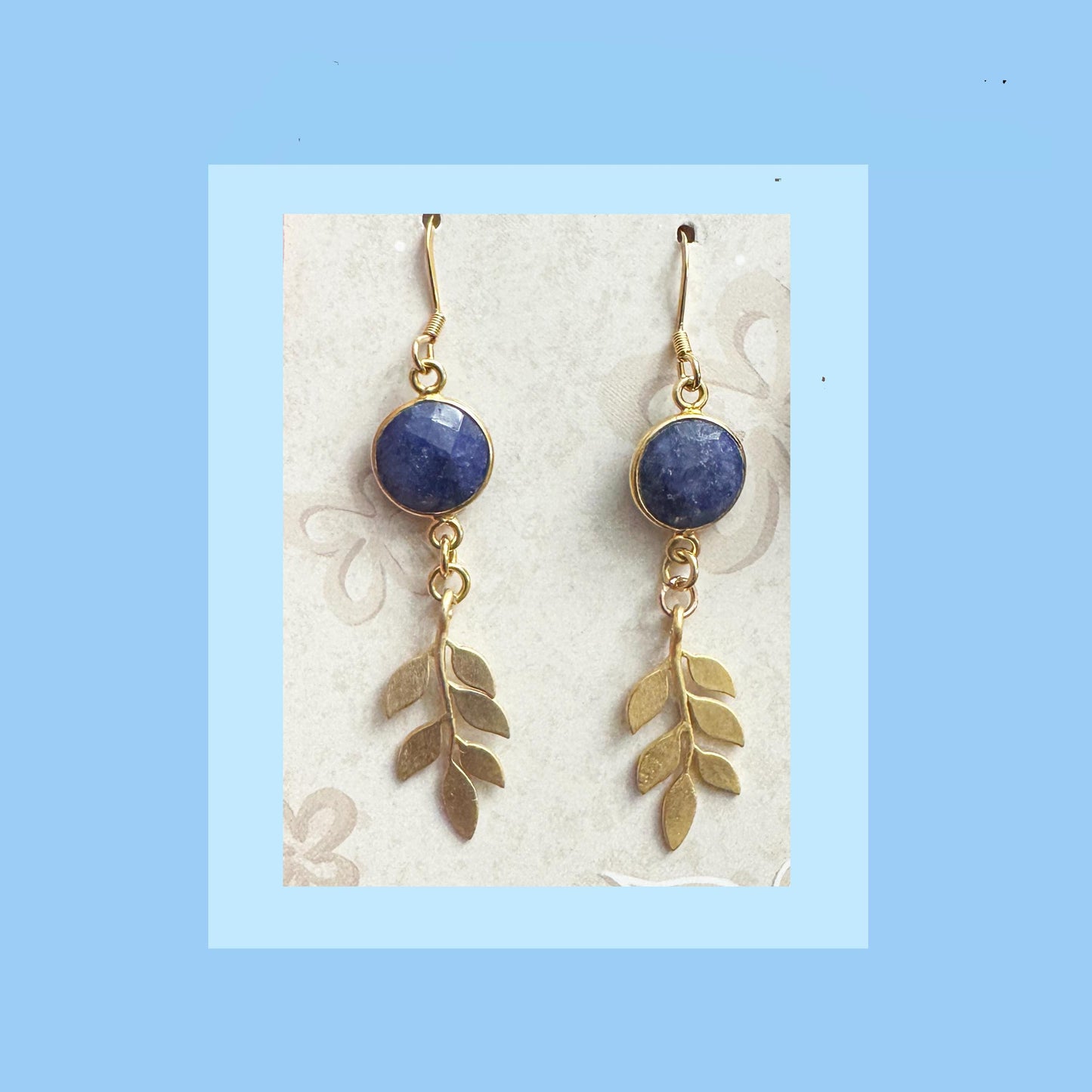 Earrings | Dyed Sapphire | Rhodium Leaves | 3"