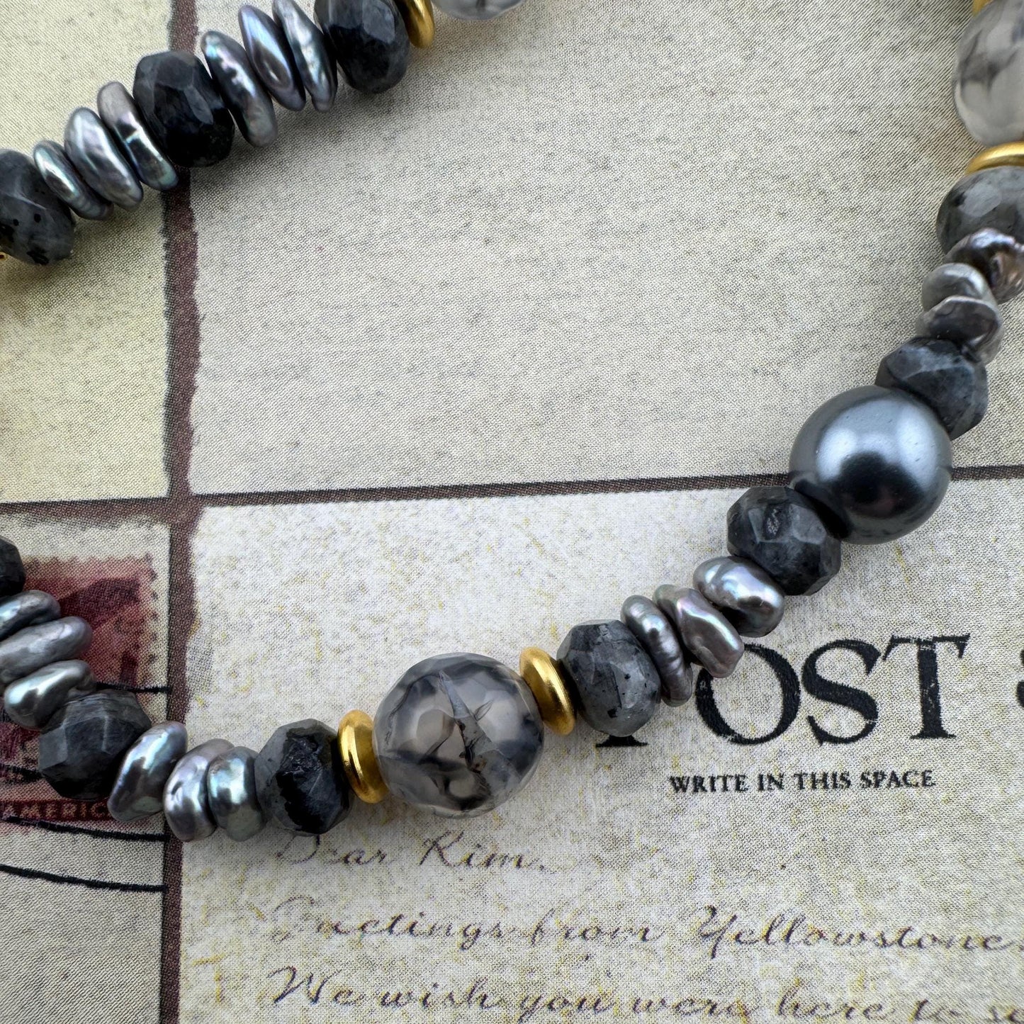 Gray Necklace with  Peacock Egyptian Pendant 18"
