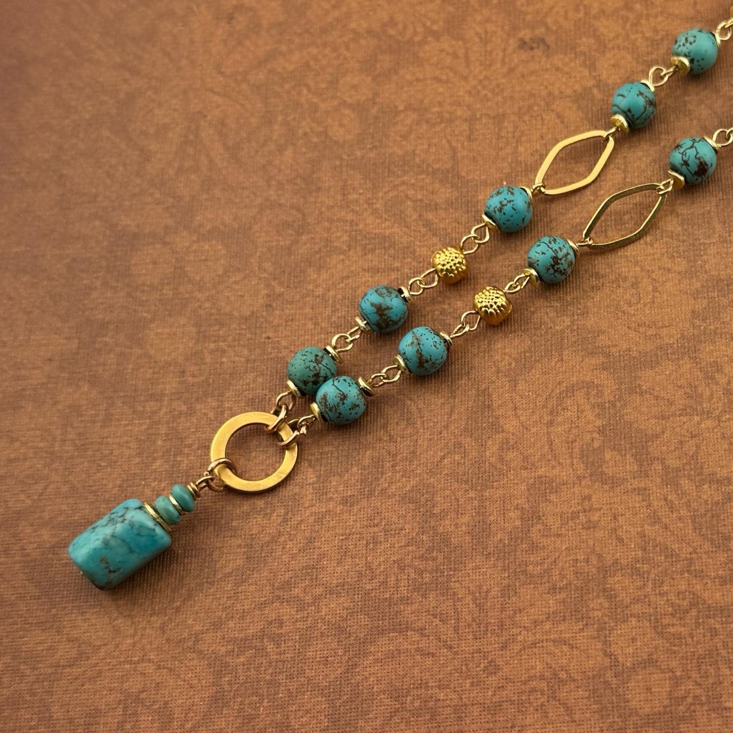 Turquoise Magnesite & Gold Necklace  19”