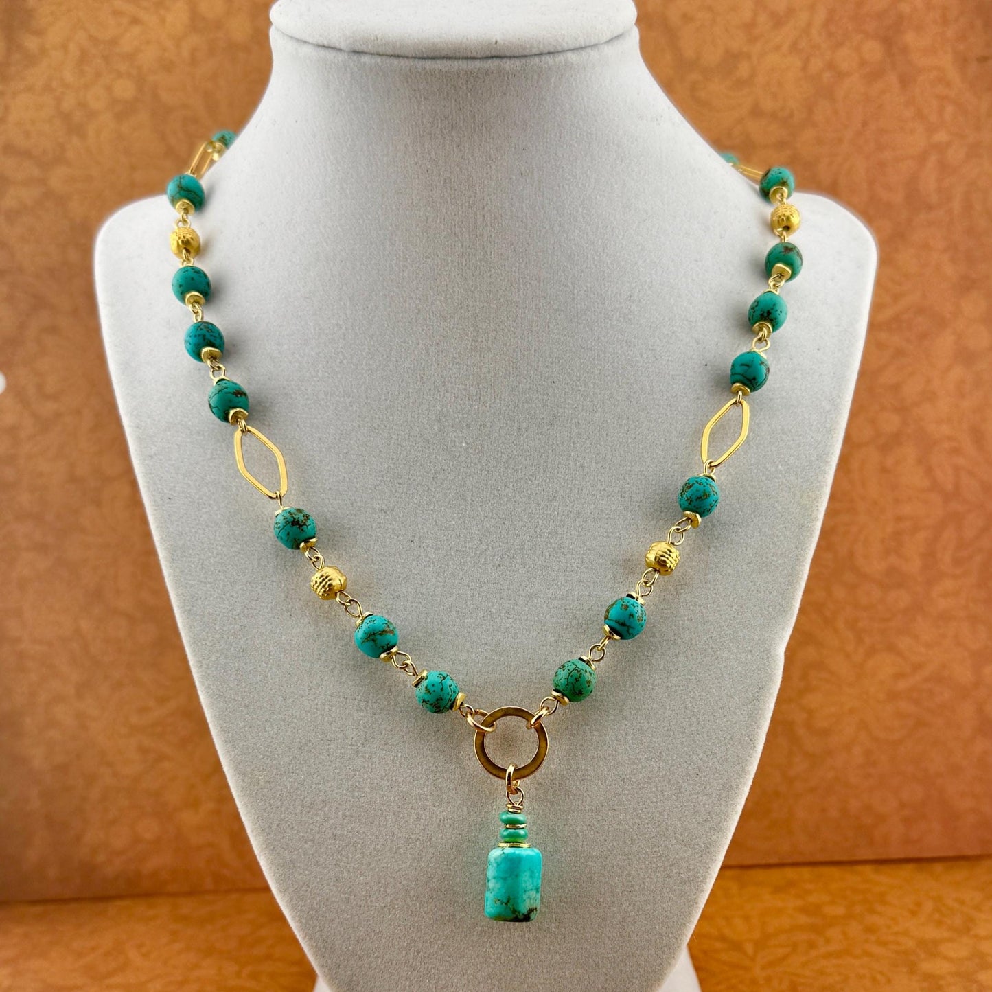 Turquoise Magnesite & Gold Necklace  19”
