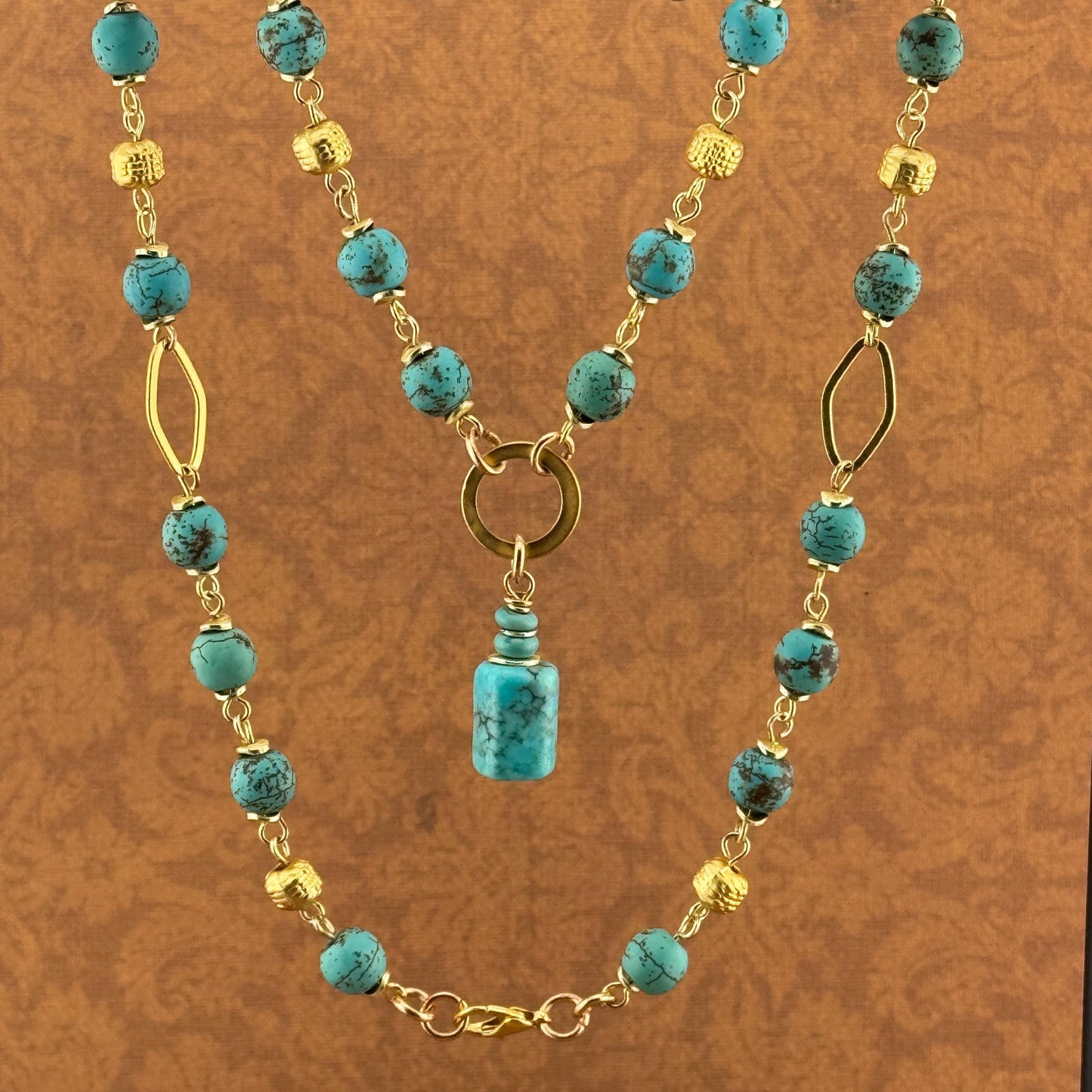 Turquoise Magnesite & Gold Necklace  19”