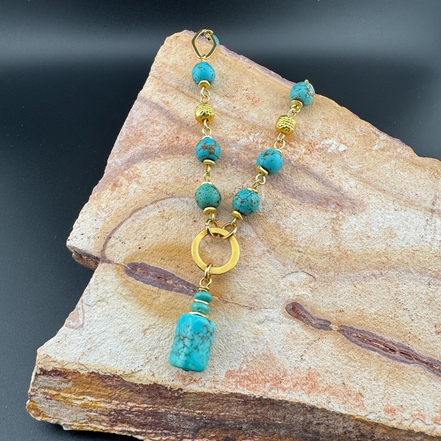 Turquoise Magnesite & Gold Necklace  19”