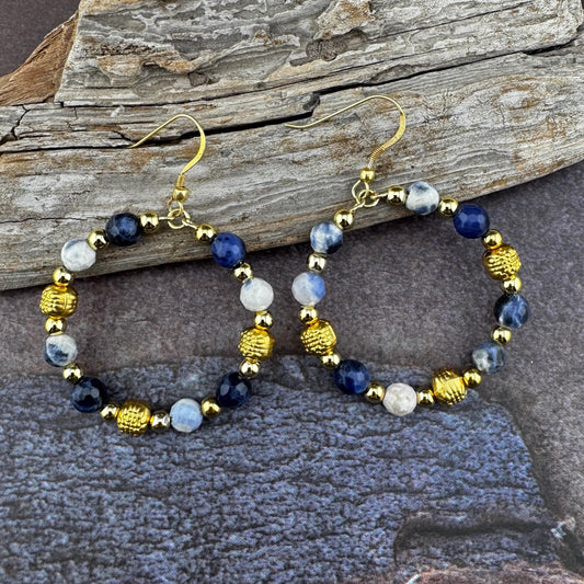 Sodalite Hoop Earrings 2.5"