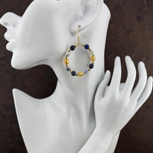 Sodalite Hoop Earrings 2.5"