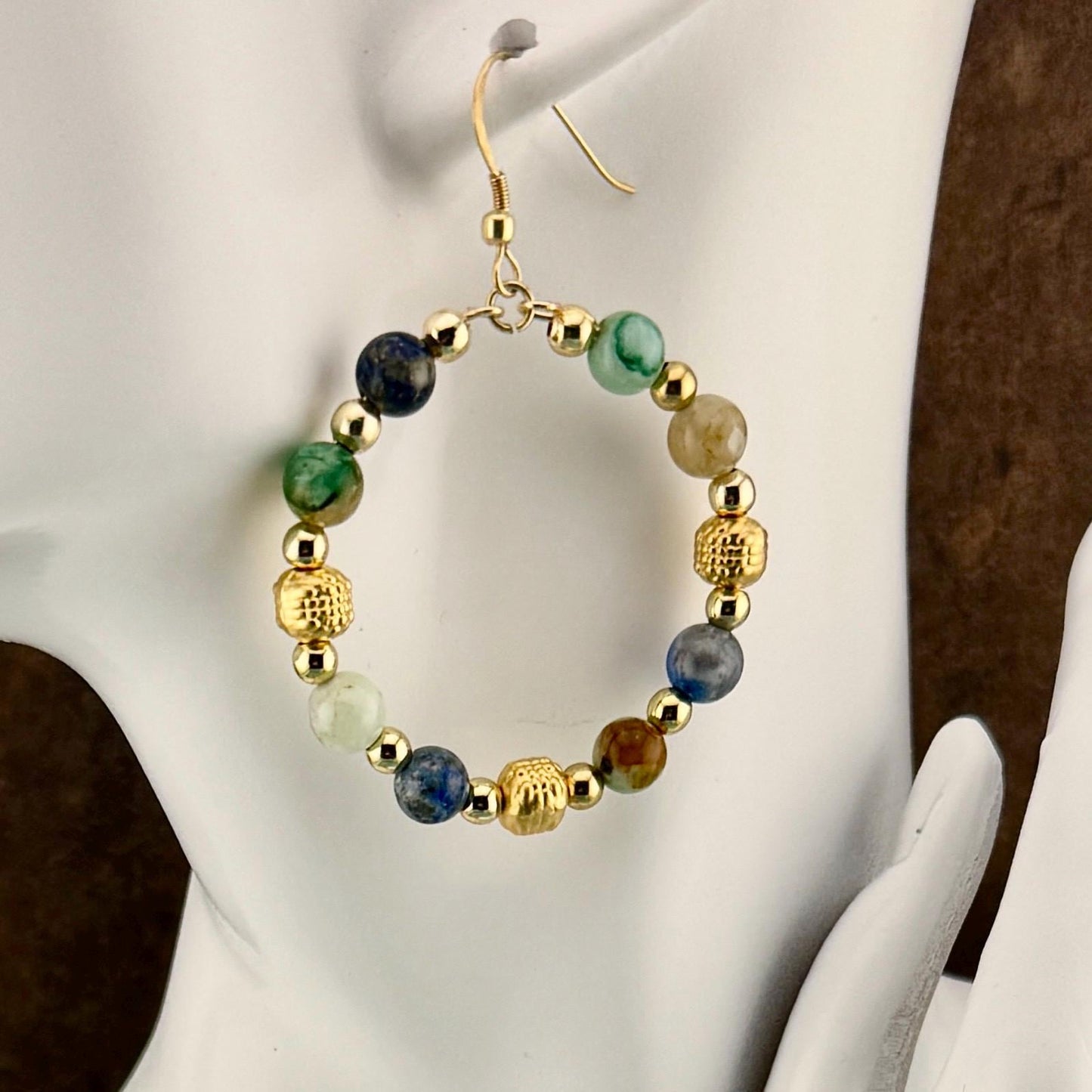 Chrysocolla Beads with Hoop Earrings  2.5"