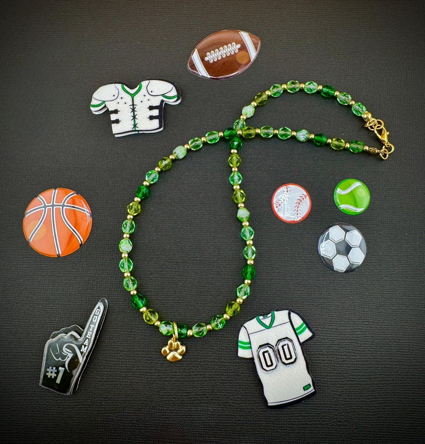 Green Paw Print Necklace  16"