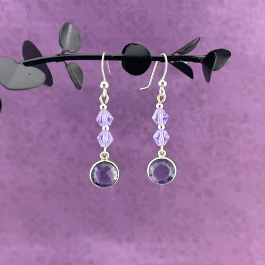 Lavender Swarovski Crystal Drop Earrings  2"