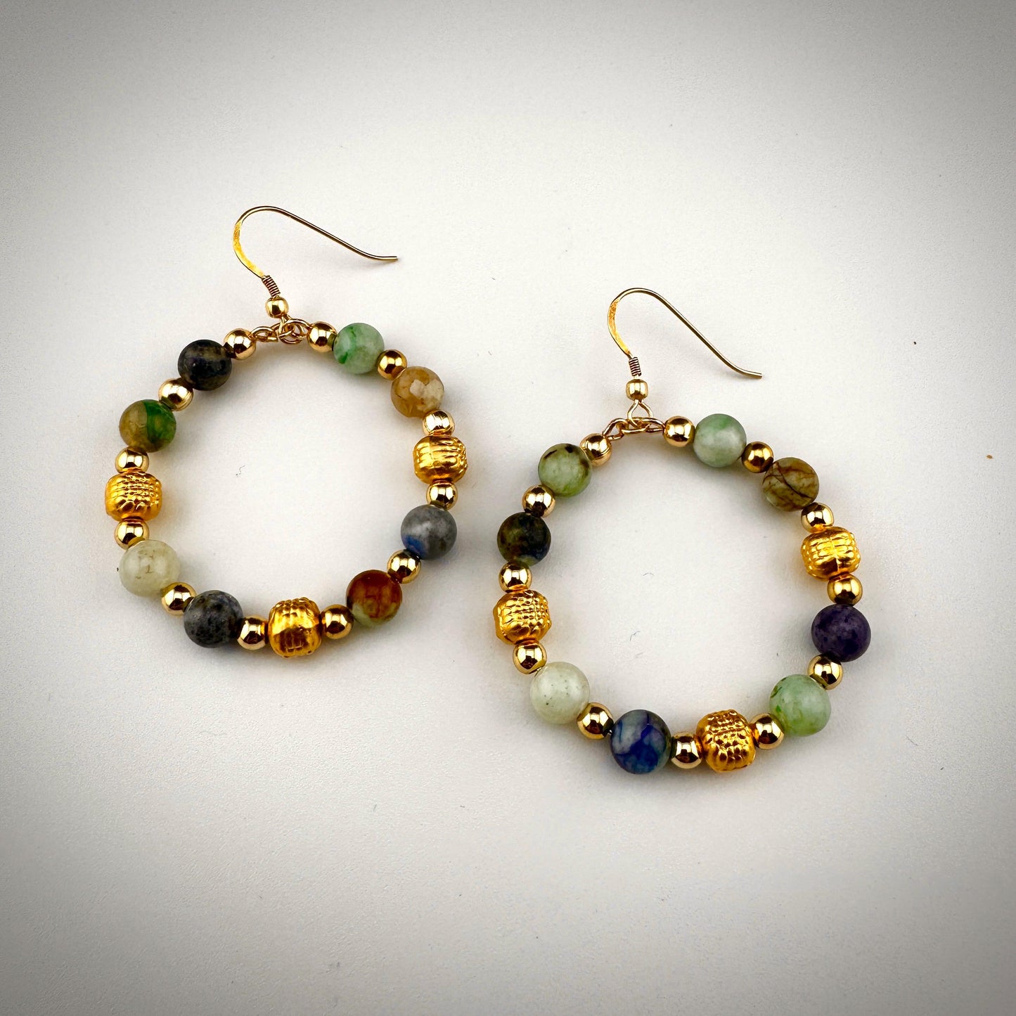 Chrysocolla Beads with Hoop Earrings  2.5"