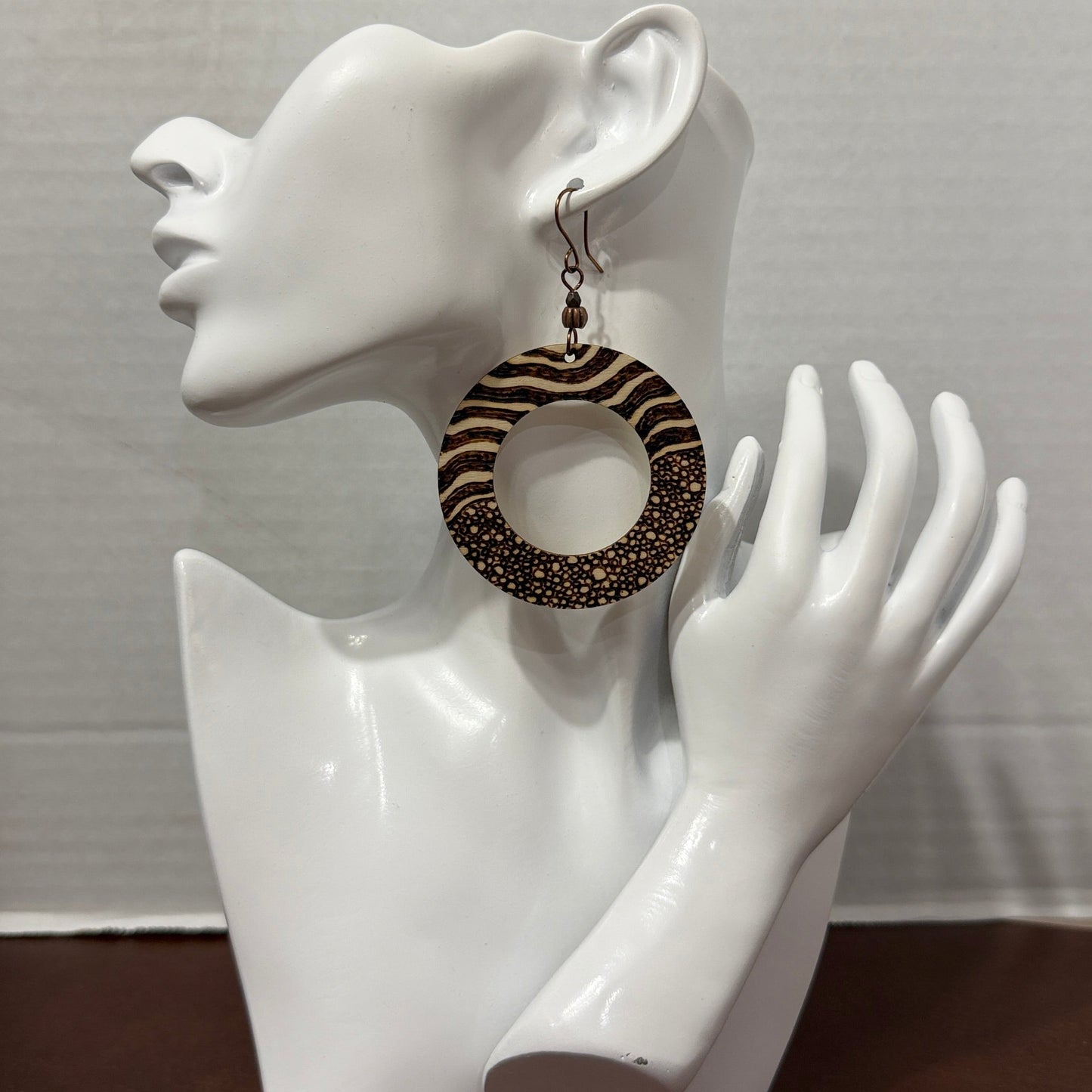 Earrings | Hoops |Zentangled | Wood-burned | Extra Large | 3.5"