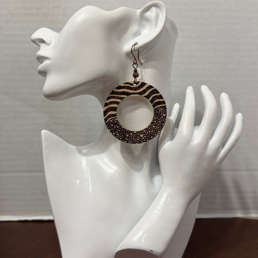 Earrings | Hoops |Zentangled | Wood-burned | Extra Large | 3.5"