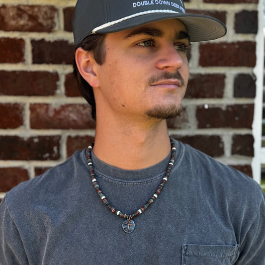 Heishi Necklace with Rustic Cross 18"